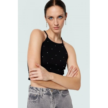 Halter Yaka Kolsuz Crop Bluz Örme Pamuklu Kumaş Seçkin Malzeme Günlük Kullanım İçin