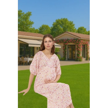 Hamile Midi Elbise Çiçekli Desen Viskoz Kumaş Rahat Günlük Yaz Profesyonel Görünüm Rahat Kullanım