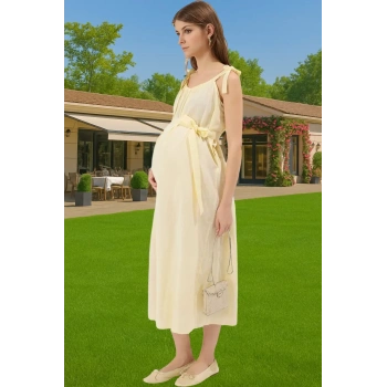 Hamileler İçin Şerit Desenli Rahat Pamuklu Yazlık Midi Elbise Uzun Ömürlü Seçkin Malzeme Şık Görünüm