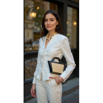 Hasır Detaylı Modern Çapraz Askılı El ve Omuz Çantası Hafif Minimal Şık Tasarım