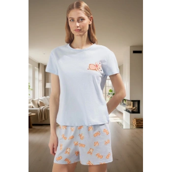 Hayvan Desenli Rahat Yazlık Kısa Kollu Pijama Takımı Regular Kalıp Profesyonel Görünüm