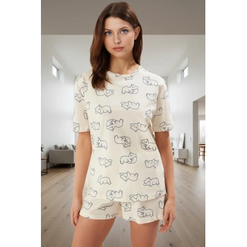 Homewear %100 Pamuklu Rahat Pijama Takımı Kedili Desen Kullanım Dayanıklı Malzeme