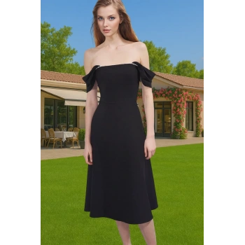 İnci Detaylı Belden Açık Skater Abiye Elbise Dokuma Finike Kumaş Dayanıklı Malzeme Trend Tasarım