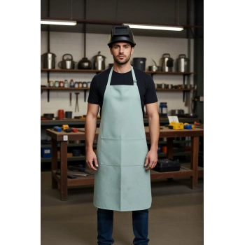 İş Güvenliği Deri Kaynakçı Önlüğü Isıya Dayanıklı Askılı Koruyucu