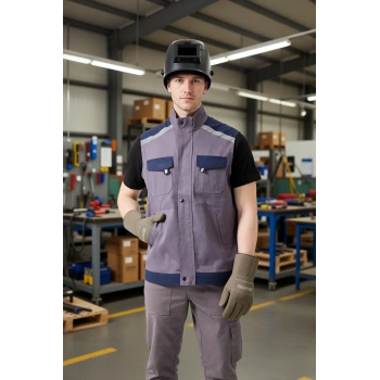 İş Yeleği GriMavi Gabardin Yazlık Çok Cepli Blaze Hafif Nefes Alabilir