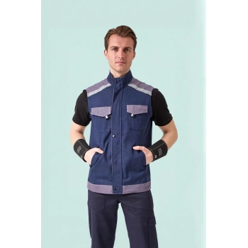 İş Yeleği GriMavi Gabardin Yazlık Çok Cepli Blaze Hafif Nefes Alabilir