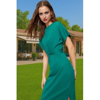 Kadın %100 Pamuk Midi Elbise Yırtmaç ve Bağlama Detaylı Rahat Kesim Uzun Ömürlü Trend Tasarım