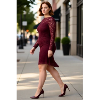 Kadın A Kesim Dantel Örme Uzun Kollu Kayık Yaka Mini Elbise Şık Davetler İçin İdeal Seçim Kaliteli