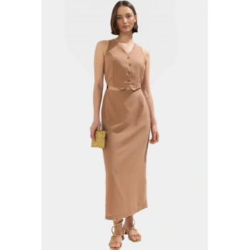 Kadın A Kesim Midi Dokuma Elbise Yaz Günlük Şık Uzun Ömürlü Mükemmel Uyum Görünüm