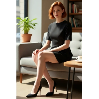 Kadın A Line Dokuma Mini Elbise Kısa Kollu Düz Desen Kemer Detaylı Büyük Beden Ofis Stili Kaliteli