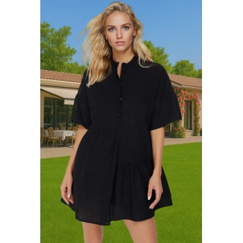 Kadın A line Flamlı Pamuk Mini Elbise Yazlık Plaj Stili Modern Stil Dayanıklı Malzeme Seçkin Malzeme