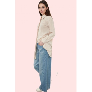 Kadın A line Gömlek Keten Görünümlü Dokuma Yazlık Rahat Günlük Kullanım Yaz Aylarının Vazgeçilmezi