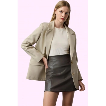 Kadın A line Kalem Etek Suni Deri Renk Yüksek Bel Mini Günlük Hafta Sonu Dayanıklı Malzeme