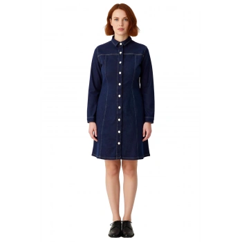 Kadın A Line Kesim Denim Gömlek Yaka Uzun Kollu Elbise Modern Şık Büyük Beden Günlük Kombinler İçin