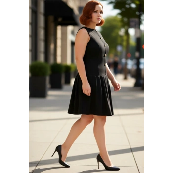 Kadın A Line Kesim Kolsuz Kayık Yaka Dokuma Mini Elbise Şık İş ve Günlük Kombinler İçin Mükemmel