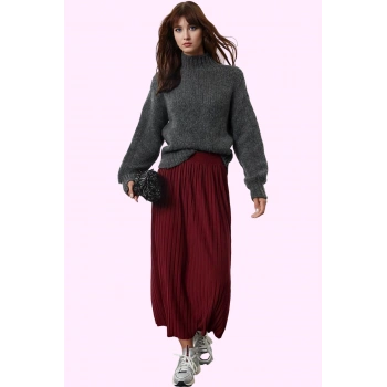 Kadın A line Maxi Örme Etek Pilise Detay Yüksek Bel Esnek Günlük Yaz Aylarının Vazgeçilmezi