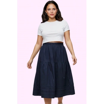 Kadın A Line Midi Dokuma Etek Düz Desen Günlük Kombinler Hafta Sonu Yaz Aylarının Vazgeçilmezi