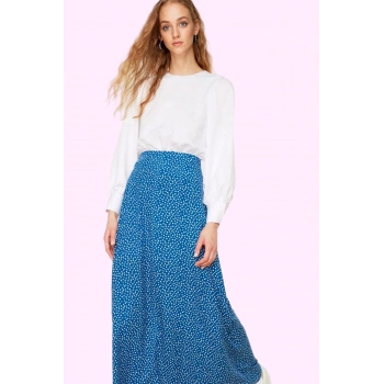 Kadın A line Shally Dokuma Etek Puantiyeli Desen Yazlık Yüksek Bel Yaz Aylarının Vazgeçilmezi