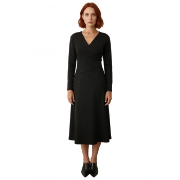 Kadın A Line Uzun Kollu V Yaka Düğmeli Maxi Elbise Düz Örme Kış Sezonu Smart Şıklık Kaliteli