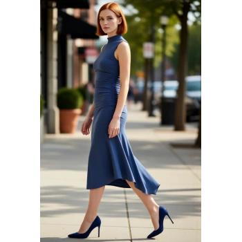 Kadın Abiye Skater Elbise Dik Yaka Kolsuz Midi Boy Düz Desen Şık Gece ve Davetler İçin İdeal Seçim