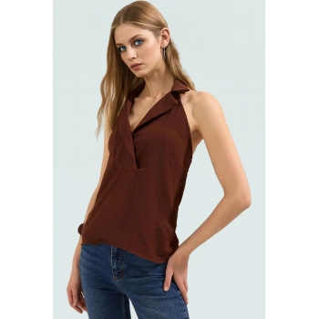 Kadın Aerobin Dokuma Bluz Kolsuz Regular Kalıp Günlük Stil Kullanım İçin