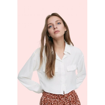 Kadın Aerobin Dokuma Gömlek; Cep Detaylı Boxy Kalıp Günlük Kullanım Yaz Aylarının Vazgeçilmezi