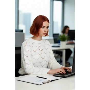 Kadın Ajurlu Oversize Bisiklet Yaka Triko Kazak Modern ve Rahat Stil İçin Kışlık Seçim Kaliteli