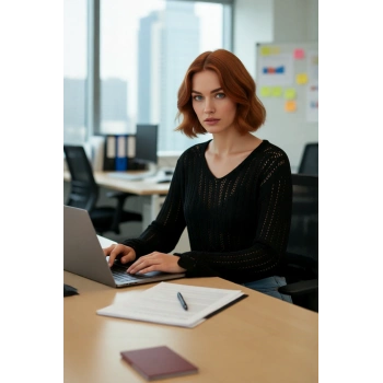 Kadın Ajurlu Triko Kazak V Yaka Uzun Kol Regular Kalıp Geçiş Mevsimleri İçin İdeal Şıklık Kaliteli