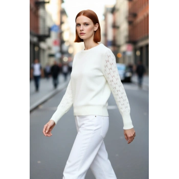 Kadın Akrilik Ajurlu Kollu Bisiklet Yaka Triko Kazak Basic Koleksiyon Kışlık Günlük Şıklık