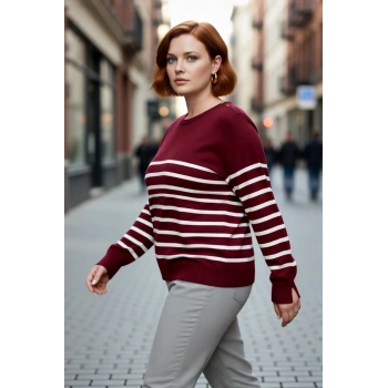 Kadın Akrilik Çizgili Bisiklet Yaka Triko Kazak Kışlık Günlük Giyim İçin İdeal Seçenek Kaliteli