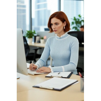 Kadın Akrilik Dokuma Dik Yaka Fitilli Triko Kazak Kış Sezonu İçin Özel Tasarım Rahat Ve Şık Görünüm