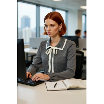 Kadın Akrilik Triko Kazak Polo Yaka Detaylı Renk Bloklu Uzun Kollu Kış Sezonu İçin Şık ve Rahat