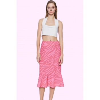 Kadın Animal Desenli Balık Etek Krep Kumaş Midi Boy Yaz Aylarının Vazgeçilmezi Günlük Kullanım