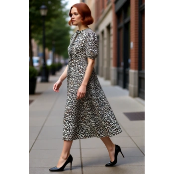 Kadın Animal Desenli Çok Renkli Viskoz Kumaş A Kesim Maxi Boy Günlük Elbise Kaliteli Şık Rahat