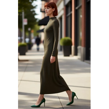 Kadın Asimetrik Dik Yaka Uzun Kollu Örme Maxi Elbise Casual Şıklığınız İçin İdeal Seçim. Kaliteli