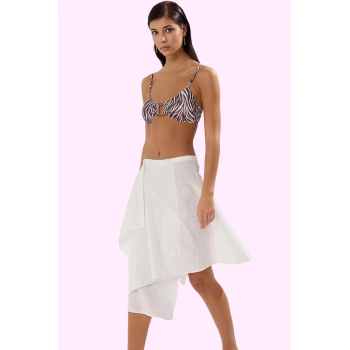 Kadın Asimetrik Flamlı Pamuk Dokuma Etek Beachwear Günlük Kullanım Yaz Aylarının Vazgeçilmezi