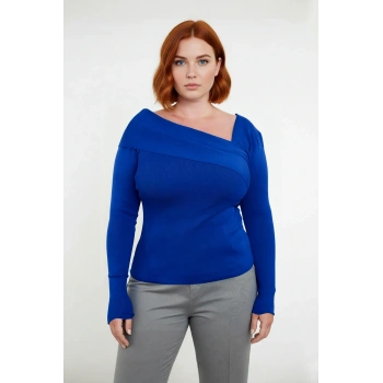 Kadın Asimetrik Yaka Uzun Kollu Modern Triko Kazak Şık Gündüz Gece Kombinleri İçin Konforlu ve Zarif