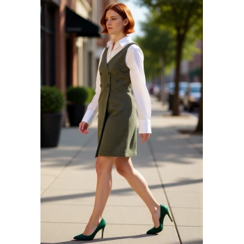 Kadın Askılı Jile Elbise Haki Renk Kadife Kumaş Düz Desen Günlük Rahat Stil Kışlık Şıklık Kaliteli