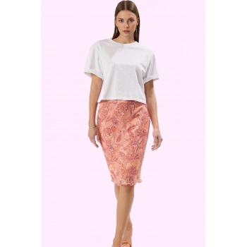 Kadın Astarlı Örme Midi Etek Renk Galaksi Desenli Yazlık Günlük Kullanım Dayanıklı Malzeme