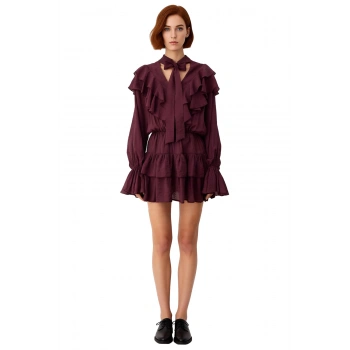 Kadın Astarlı Skater Elbise Fular Yaka Uzun Balon Kol Detaylarıyla Casual Kombinlerinize Şıklık