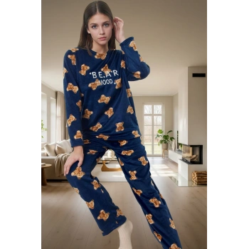 Kadın Ayıcıklı Desenli Polar Pijama Takımı Kışlık Rahat Uyku Seti Premium Kalite Profesyonel Görünüm