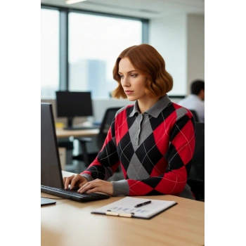 Kadın Baklava Desenli Polo Yaka Triko Kazak Kış ve Sonbahar Şıklığınıza Klasik Bir Dokunuş