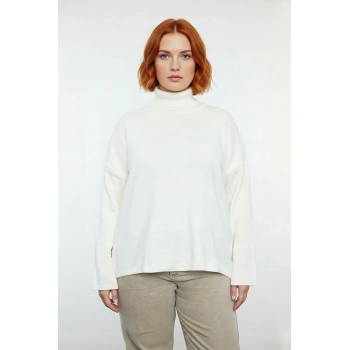 Kadın Balıkçı Yaka Düşük Kollu Akrilik Triko Kazak Kış Günleri İçin Rahat Geniş Kalıp Kaliteli