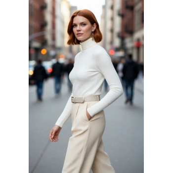 Kadın Basic Balıkçı Yaka Fitted Kesim Triko Kazak Rahat Şık İlkbahar Sonbahar Kombinleri Kaliteli