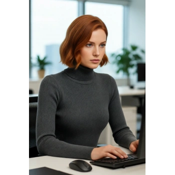 Kadın Basic Balıkçı Yaka Fitted Triko Kazak Akrilik Kumaşıyla Kış Kombinlerinin Vazgeçilmezi