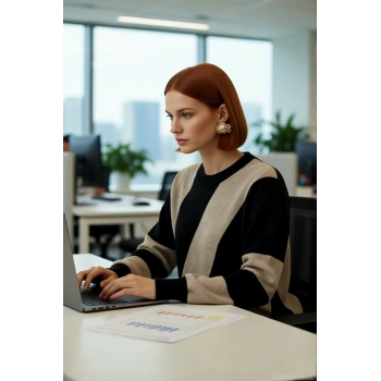 Kadın Basic Bisiklet Yaka Renk Bloklu Düşük Kollu Akrilik Triko Kazak Kış Günleri İçin İdeal