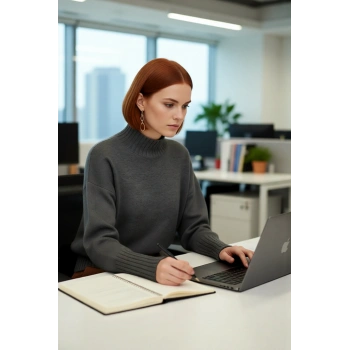 Kadın Basic Düz Desen Oversize Kesim Dik Yaka Triko Kazak Reglan Kol Kış Aylarının Konforlu Şıklığı