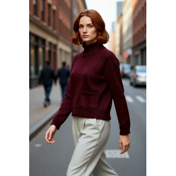 Kadın Basic Düz Triko Kazak Yumuşak Dokulu Reglan Kol Soğuk Havalara Özel Dik Yaka Kaliteli