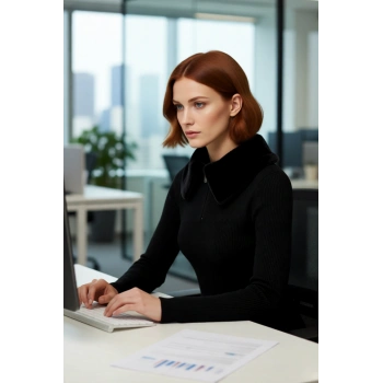 Kadın Basic Fitted Kürklü Yaka Triko Kazak Uzun Kollu Gündüz Gece Şıklığı İçin İdeal Kombin Parçası