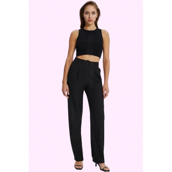 Kadın Basic Geniş Paça Pantolon Yüksek Bel Rahat Kullanım Yaz Aylarının Vazgeçilmezi
